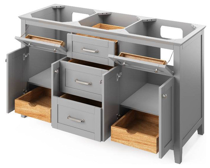 Chatham Traditional 60" Grey Double Sink Vanity, Boulder Cultured Marble Vanity