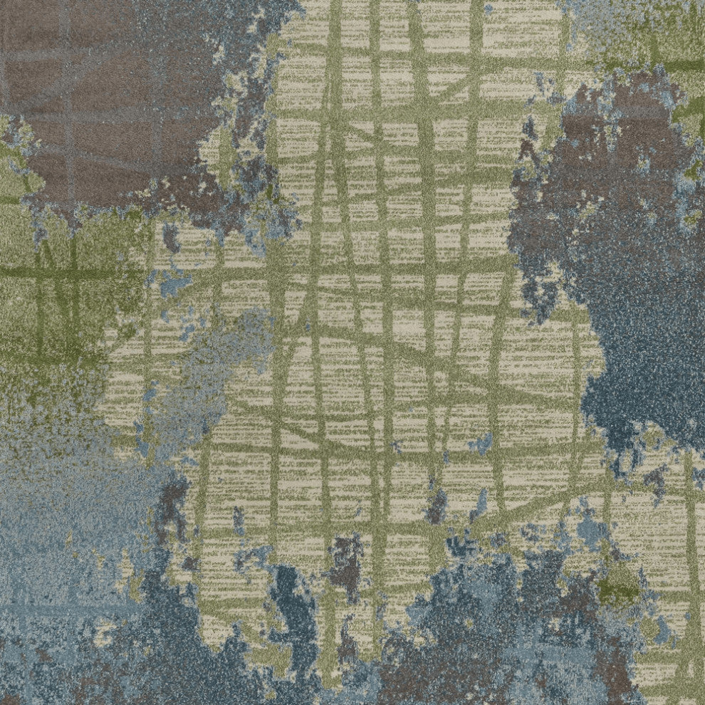 6' X 9' Green Or Blue Abstract Design Indoor Area Rug