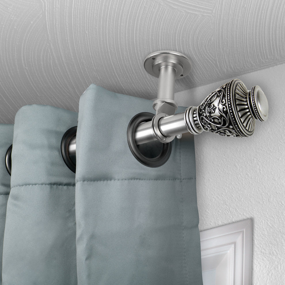 Vase Ceiling 1" Curtain Rod/Room Divider, Satin Nickel, 28-48"