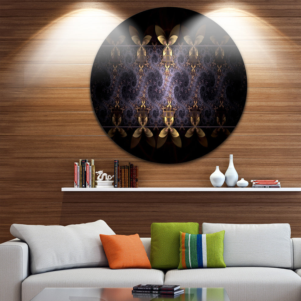 Yellow And Violet Fractal Flower, Floral Large Disc Metal Wall Art, 23"