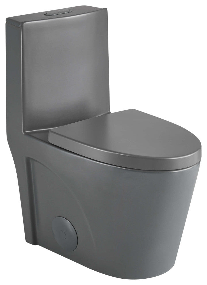 Fine Fixtures Dual-Flush Elongated One-Piece Toilet With High Efficiency Flush, Matte Grey