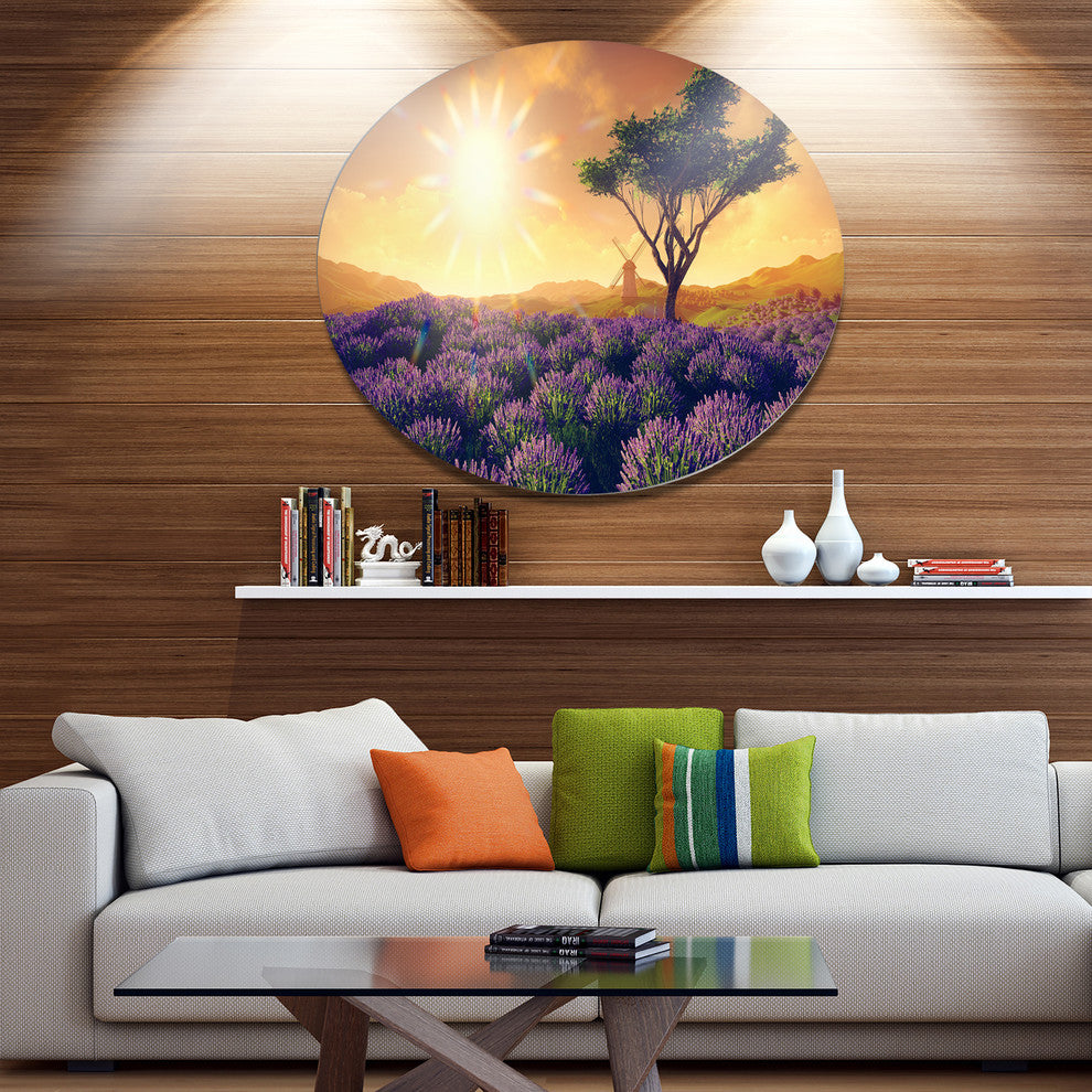 Lavender Field With Solitary Tree, Landscape Round Wall Art, 23"