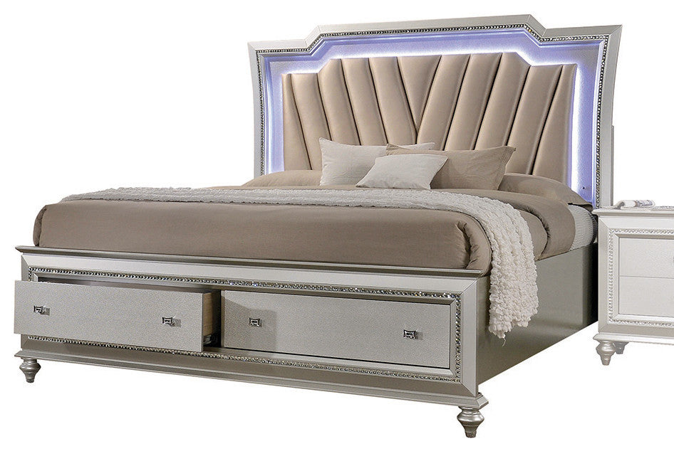 67" X 91" X 69" Pu Champagne Wood Upholstered (Hb) Led Queen Bed