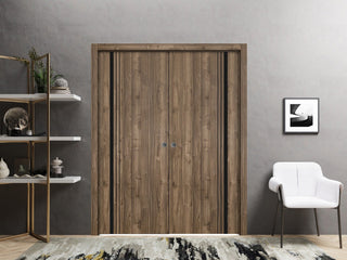 French Double Pocket Doors 48 x 84 | Planum 0011 Walnut with  | Kit Trims Rail