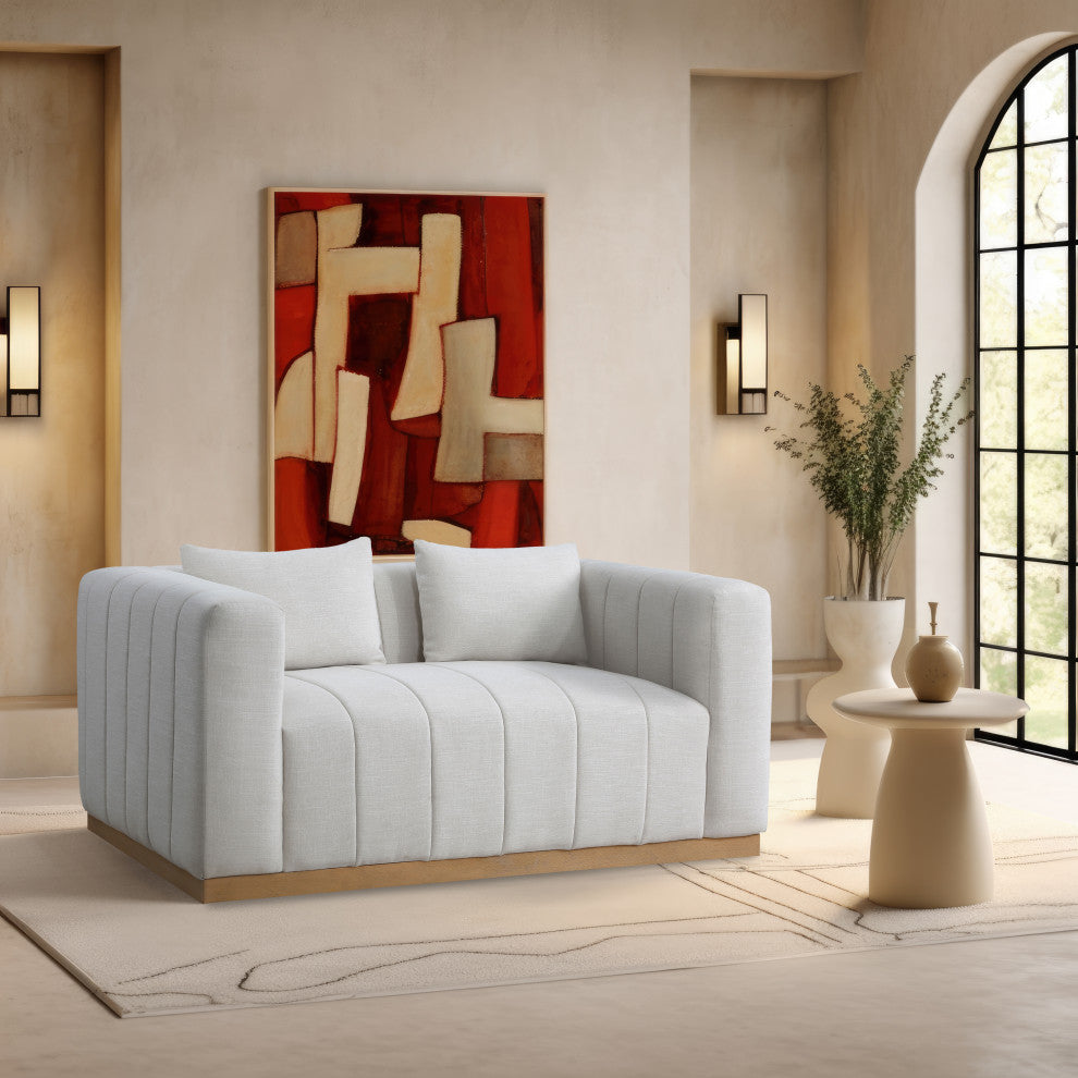 Lucia Beige Linen Textured Fabric Chair, Cream, Loveseat