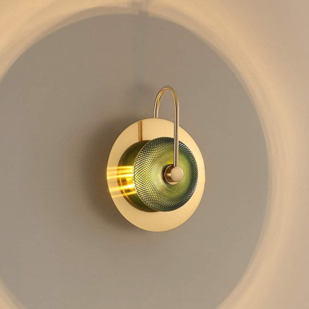 Albacete | Modern LED Industrial Style Wall Lamp, Gold + Green, 1 Light