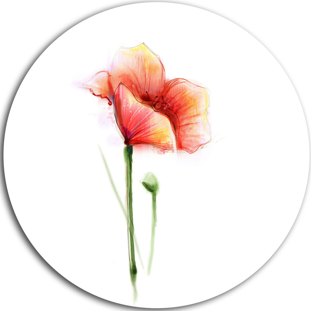 Red Poppy Flower With Petals, Flower Round Metal Wall Art, 36"