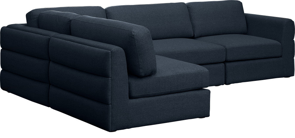 Beckham Linen Textured Fabric 4-Piece Modular L-Shaped Sectional, Navy