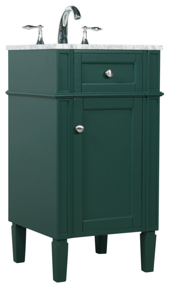 Home Living Vanity with Carrara White Marble Countertop, Green, 18", Single Sink