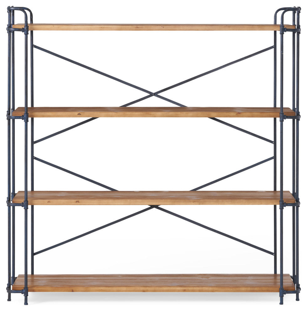 Mercia Industrial 4 Shelf Firwood Bookcase, Antique Brown
