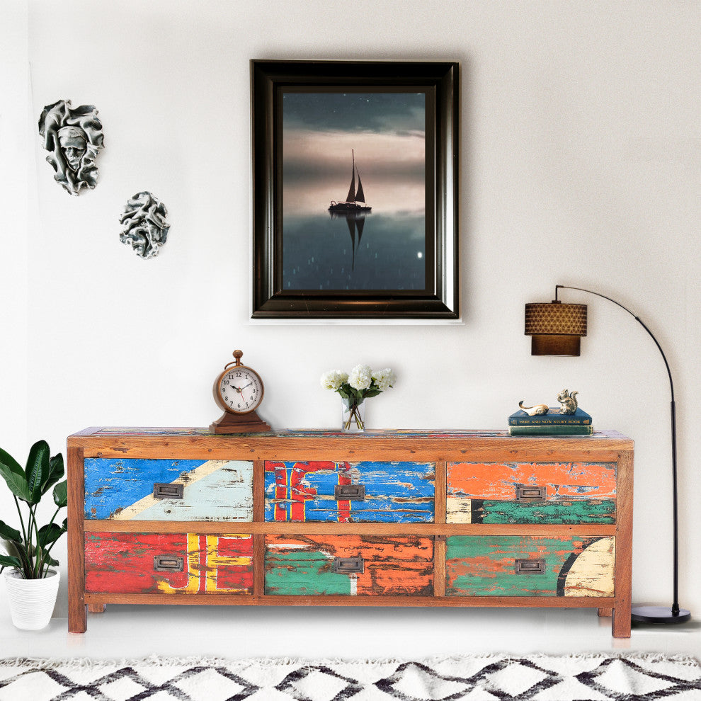 Dresser / Buffet with 6 Drawers made from Recycled Teak Wood Fishing Boats