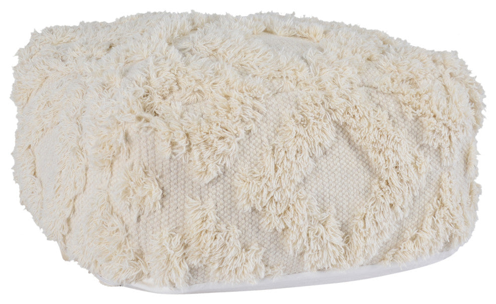 Lyla 100% Cotton 24" Wide Square Ivory Pouf by Kosas Home