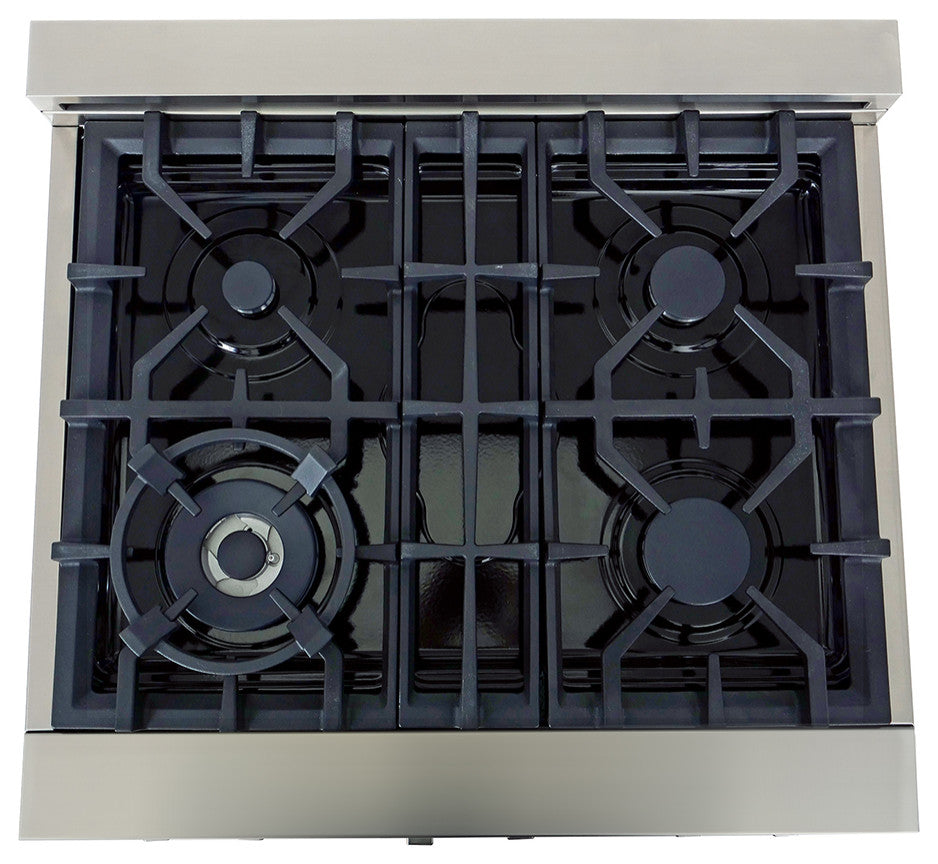 30" Gas Range 4 Piece Stainless Steel Package Range Hood Dishwasher Refrigerator