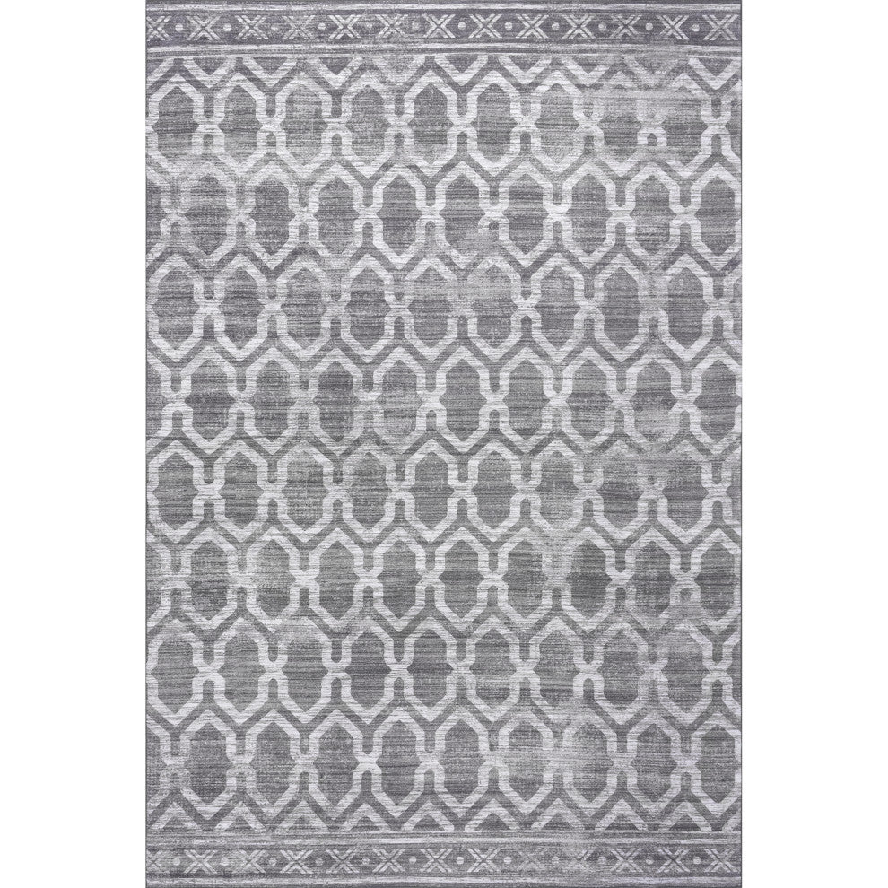 Nuloom Fae Geometric Machine Washable Indoor/Outdoor Area Rug, Grey 5'x8'