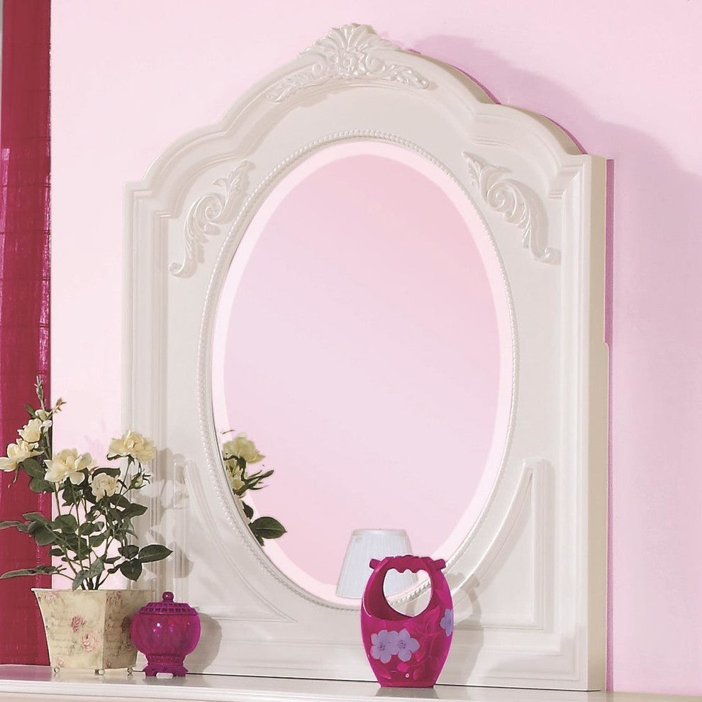 Wooden Decorative Oval Mirror, White
