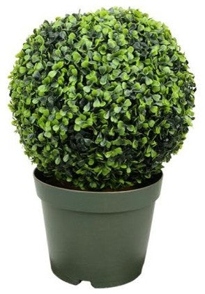Potted Two-Tone Artificial Boxwood Ball Topiary Plant, 19"