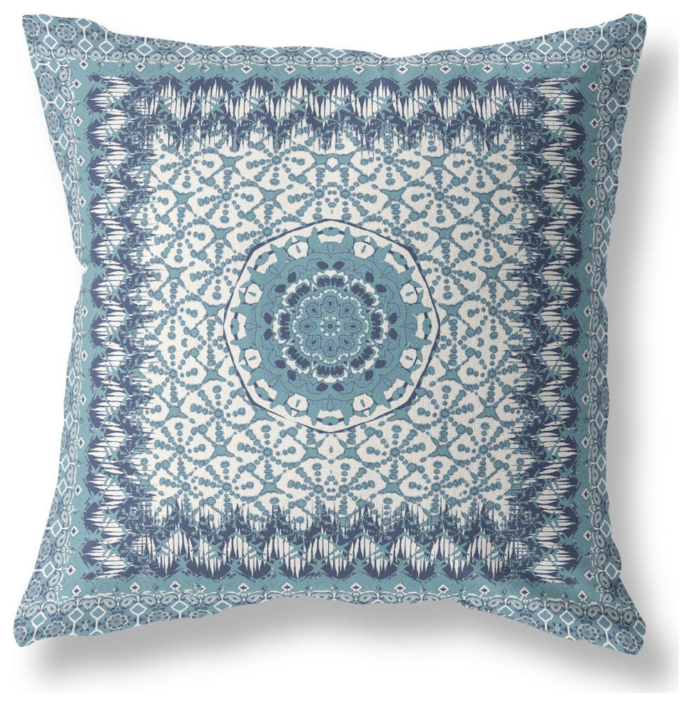 26 Blue White Holy Floral Indoor Outdoor Throw Pillow