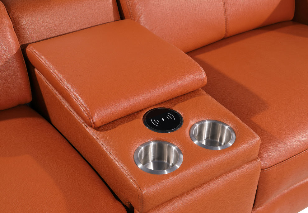 Antonio Italian Leather 8-Piece L-Shaped Power Reclining Sectional, Camel