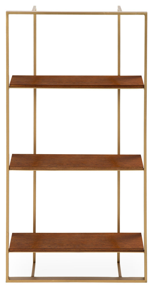 Kercheval Modern Wood Shelf, Walnut Brown/Gold 15x32