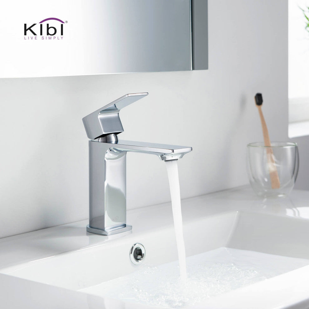 KIBI Mirage Single Handle Bathroom Faucet, Chrome, With Drain