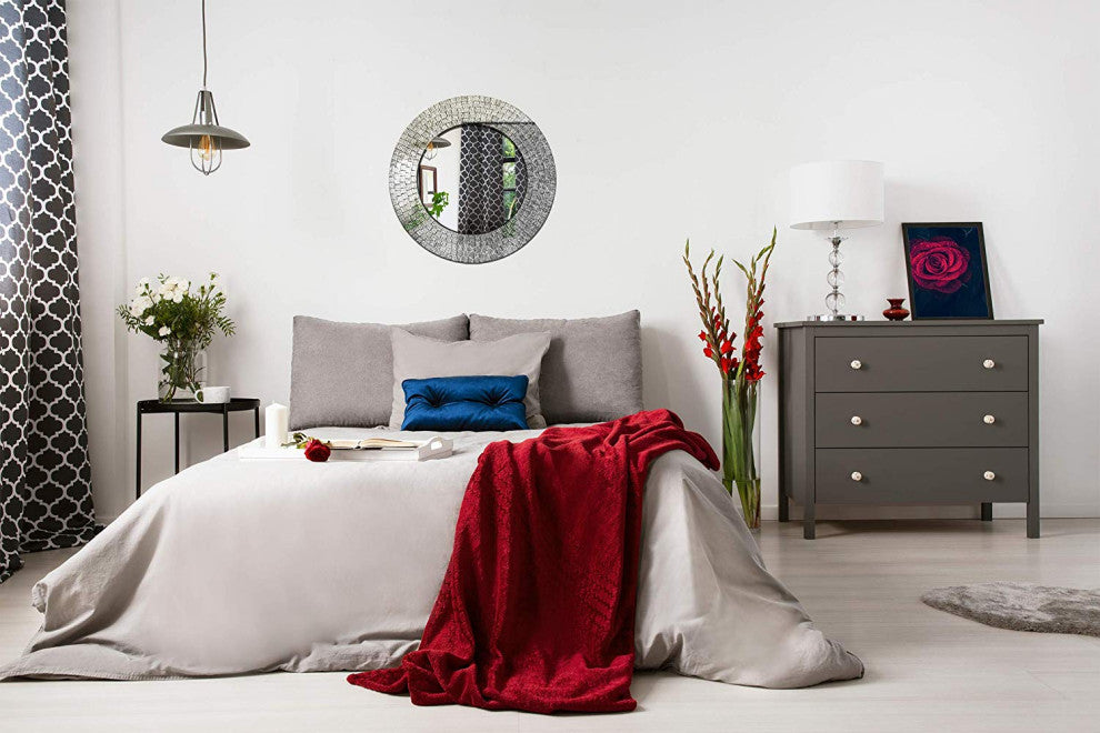 Glamorous Sparkling Glass Mosaic Wall Mirror Home Decor, Effervescent Silver