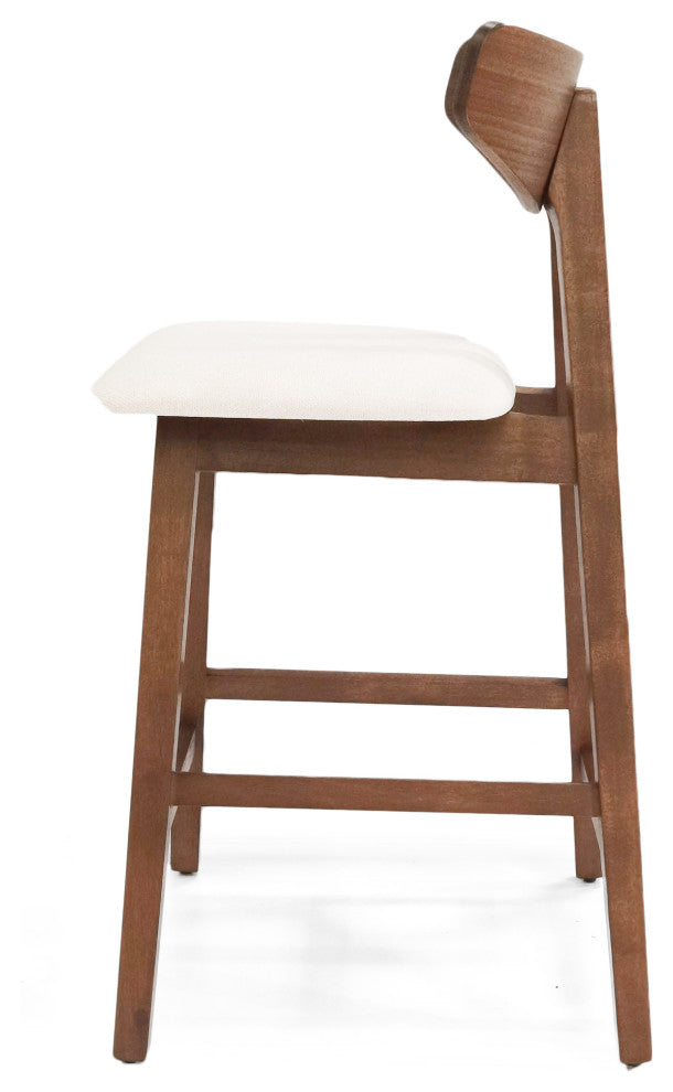 Sunapee Fabric Upholstered Wood Counter Stools, Set of 2, Light Beige + Natural Walnut