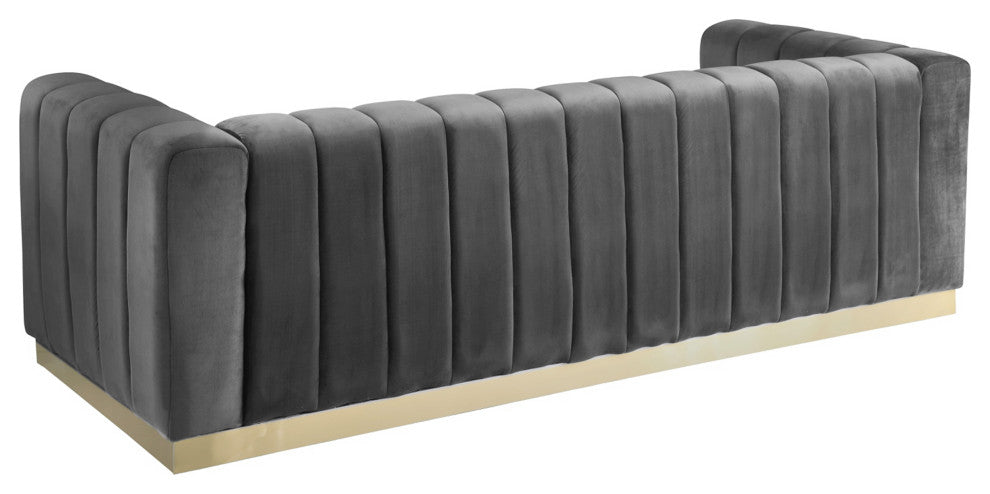 Marlon Velvet Upholstered Sofa, Gray