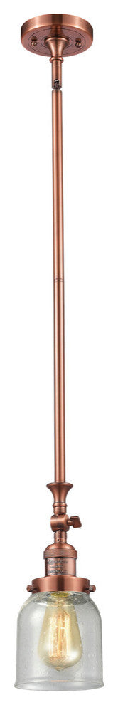 Small Bell 1-Light LED Pendant, Antique Copper, Glass: Seedy