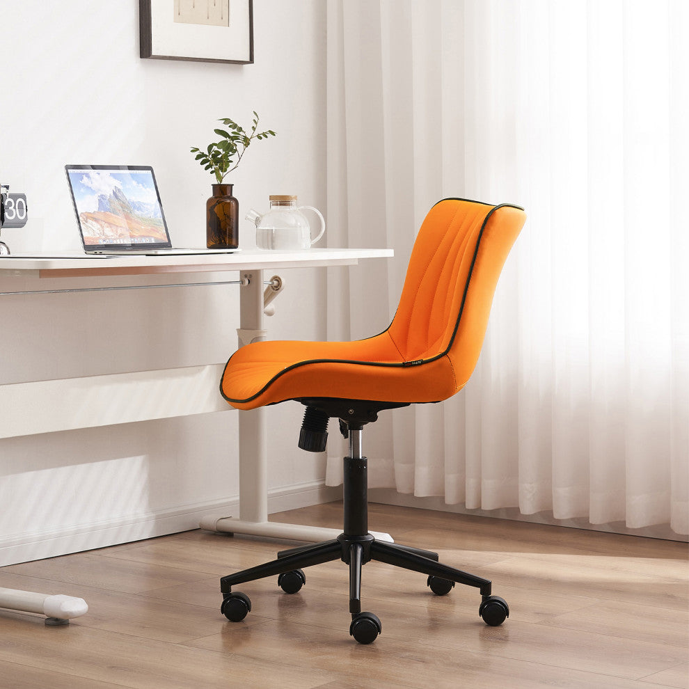 Younike Armless Upholstered Faux Leather Rolling Office Chair, Orange