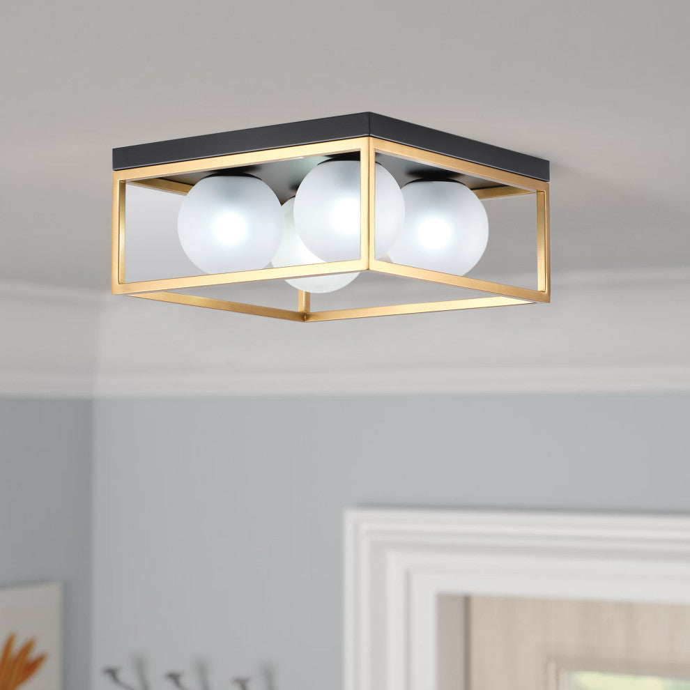 Farmhouse 4-Light Flush Mount Ceiling Light with Globe Frosted Glass Shades