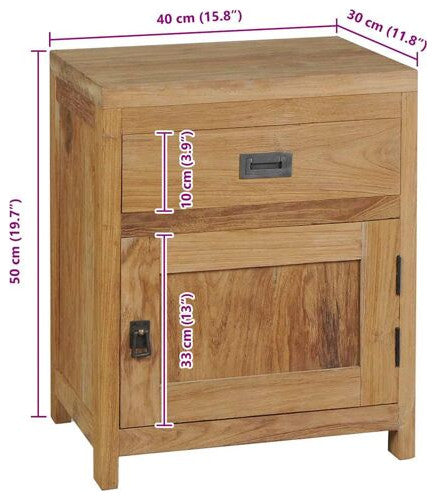 vidaXL Bedside Cabinet Solid Teak Colonial Rustic Nightstand Drawer Side Table