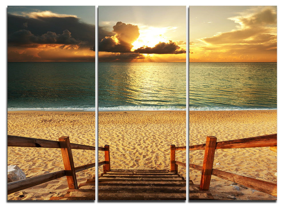 "Boardwalk Stair into Sandy Beach" Wall Art, 3 Panels, 36"x28"
