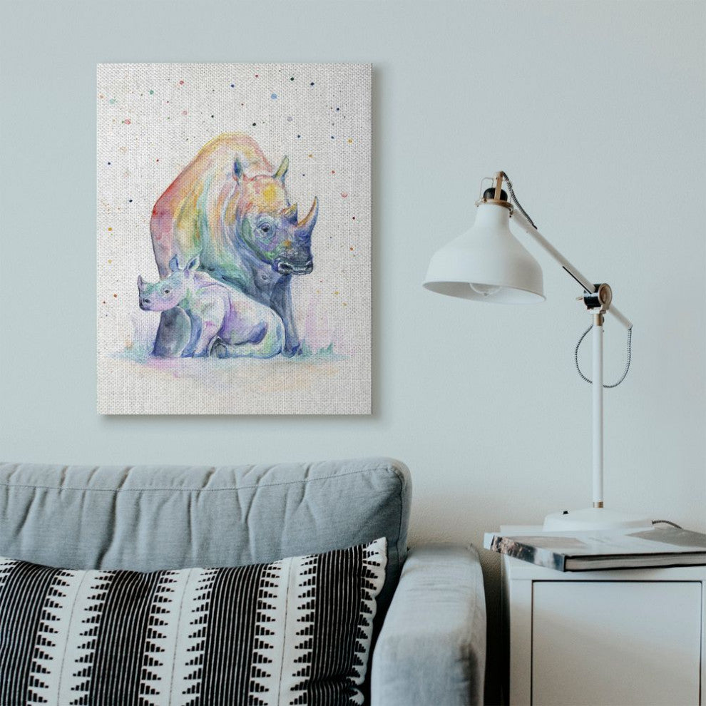 Stupell Industries Colorful Abstract Rhino Family Animal, 30 x 40