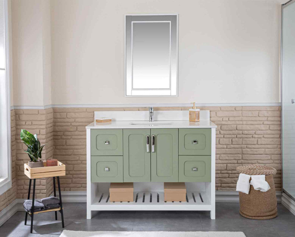 Florin Collection 48" Bathroom Vanity With Sink, Mirror, Countertop, Green