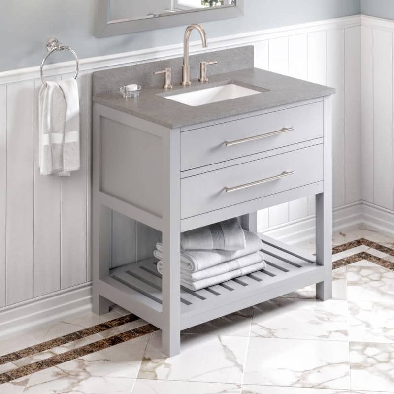 Wavecrest Contemporary Grey 36" Vanity, Steel Grey Cultured Marble Top