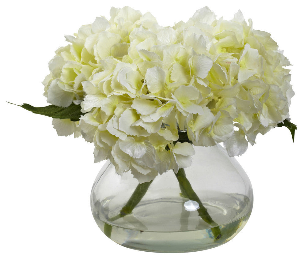 Blooming Hydrangea With Vase, Cream