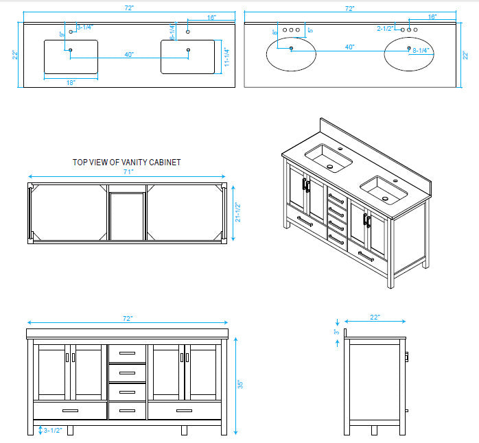 Wyndham WCS141472DWHCMUNSM24 72 Inch Double Bathroom Vanity in White