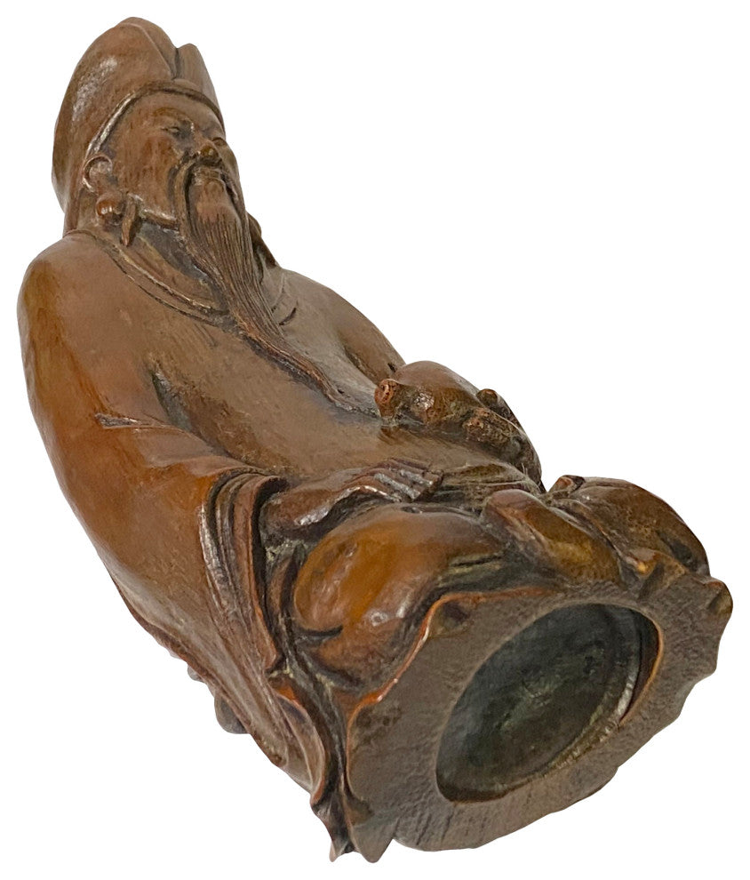 Chinese Bamboo Carved Old Man Scholar Meditation Figure, Hws2179