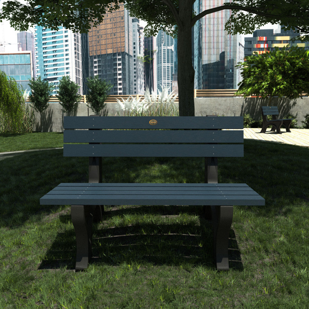 Aurora Traditional 4' Park Bench, Weathered Acorn, Federal Blue