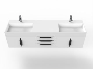 CastelloUSA Amazon 72" Wall Mounted Vanity Set, White, White Top, Black Handles