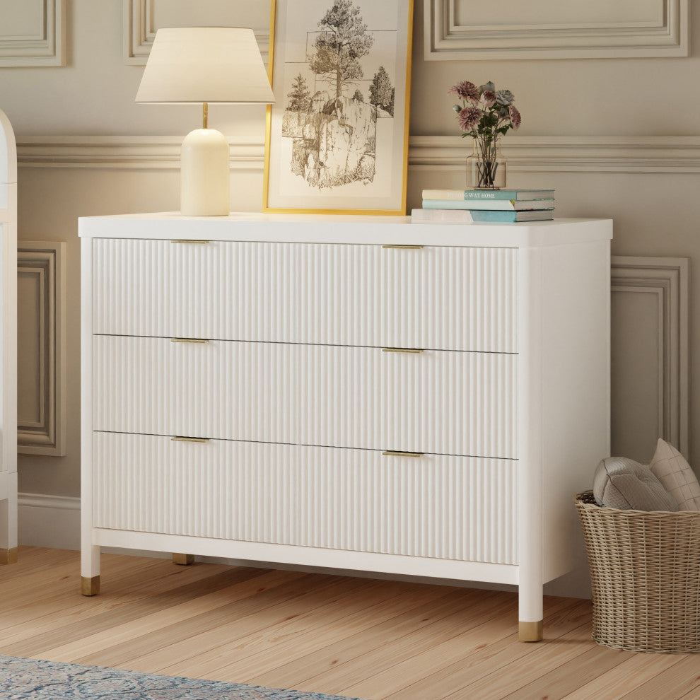 Brimsley Tambour 6-Drawer Assembled Dresser, Warm White