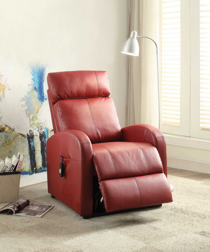 HomeRoots Faux Leather Power Motion Lift Recliner, Red