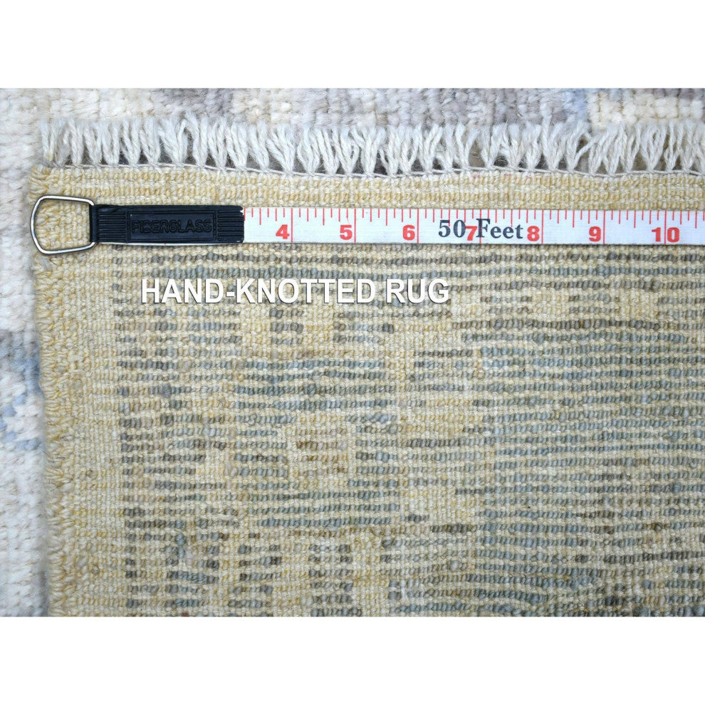 Ivory Angora Oushak Soft Colors Leaf Design Hand Knotted Wool Rug, 4'1"x6'1"