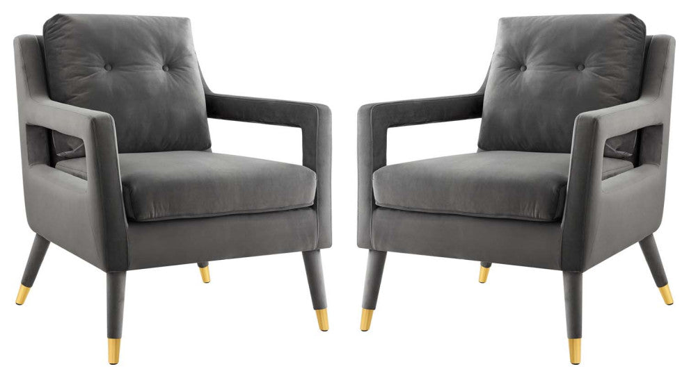 Armchair Accent Chair, Set of 2, Velvet, Gray, Modern, Lounge Hospitality