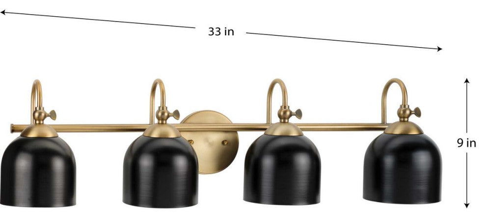 Dalton Collection 4-Light Farmhouse Vintage Brass Metal Shade Bath Vanity Light