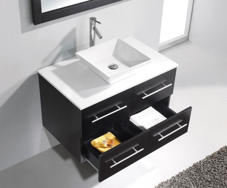 Marsala 35" Single Bathroom Vanity Set Espresso, Engineered Stone Countertop