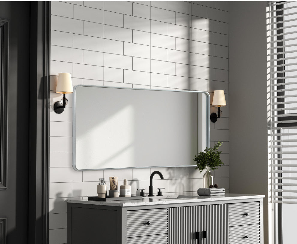 Home Living Contour Metal Rectangle Mirror 30x60, Silver