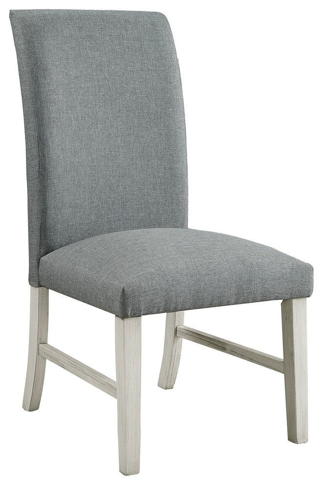 Wooden Side Chair With Gray Fabric Upholstery, Pack of Two