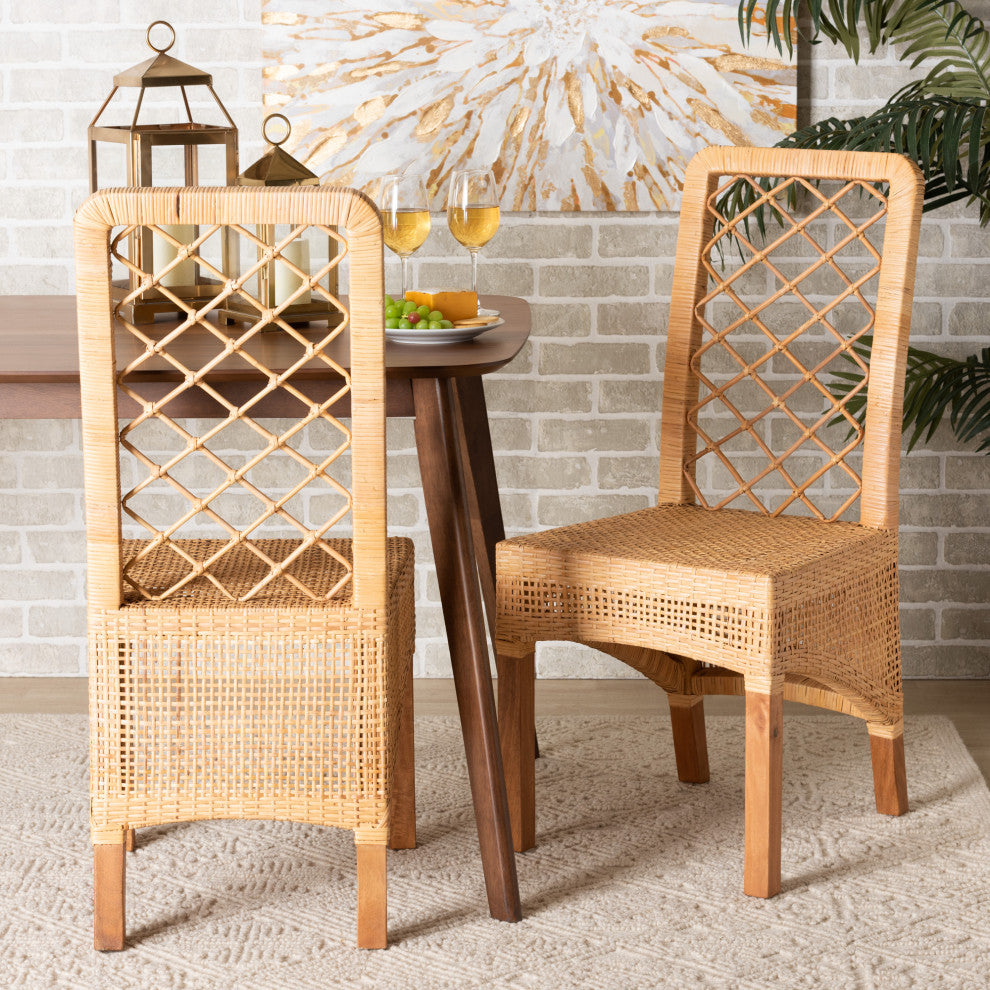 Ailey Natural Brown Rattan 2-Piece Dining Chair Set