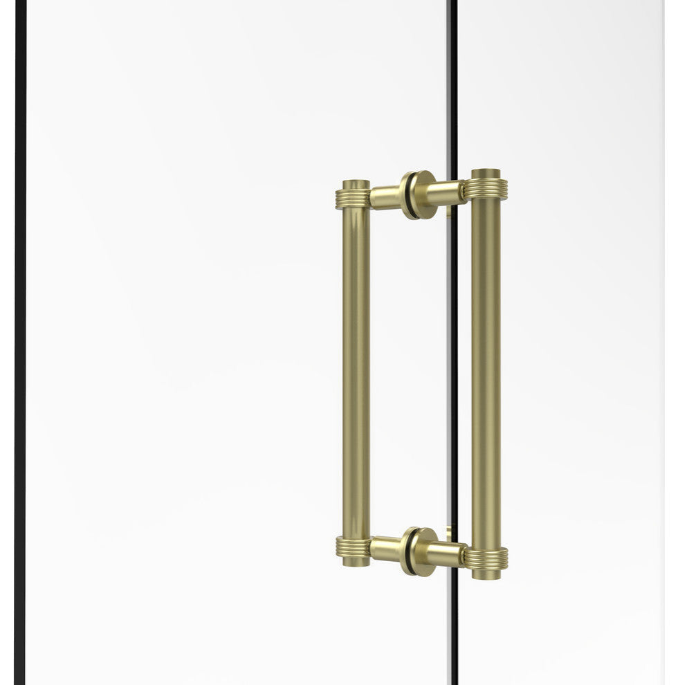 Contemporary 12" Grooved Accent Back to Back Shower Door Pull, Satin Brass